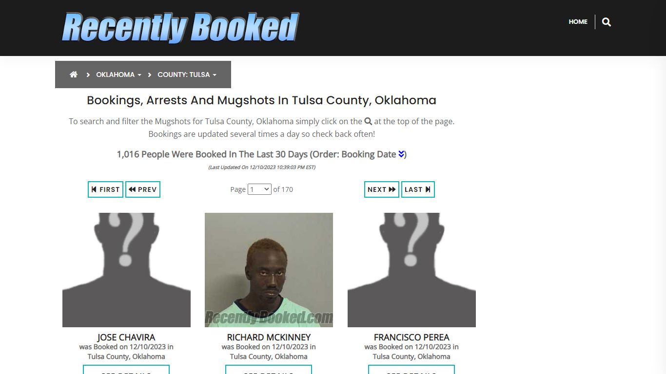 Recent bookings, Arrests, Mugshots in Tulsa County, Oklahoma